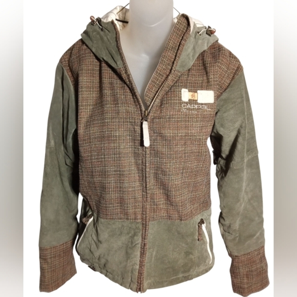 Capp3L Women's Wood-Grain Panel Hooded Jacket Snowboard Street Hybrid Outerwear - Picture 4 of 8